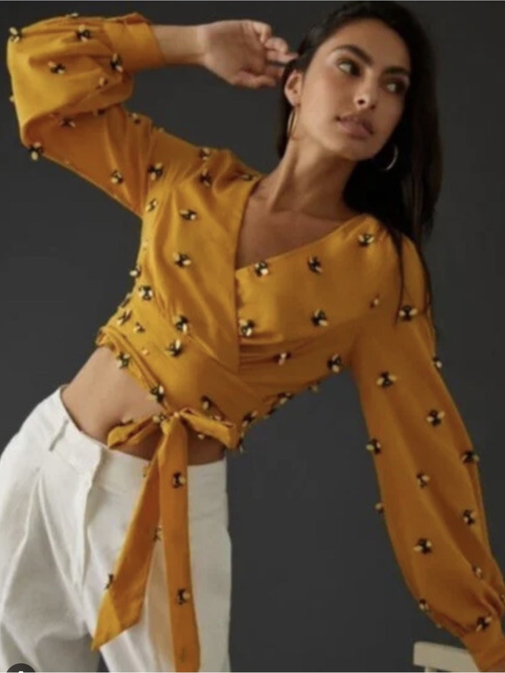 Anthropologie Maeve Embroidered Bee Wrap Top - Picture 3 of 9